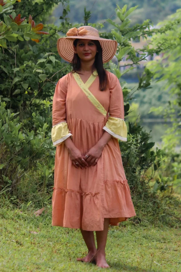 peach wrap around dress