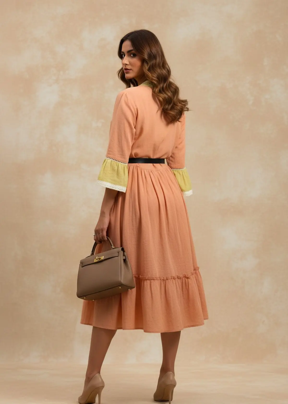 mul cotton oeach wrp round midi dress