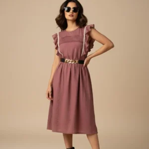 purple pintuck midi dress
