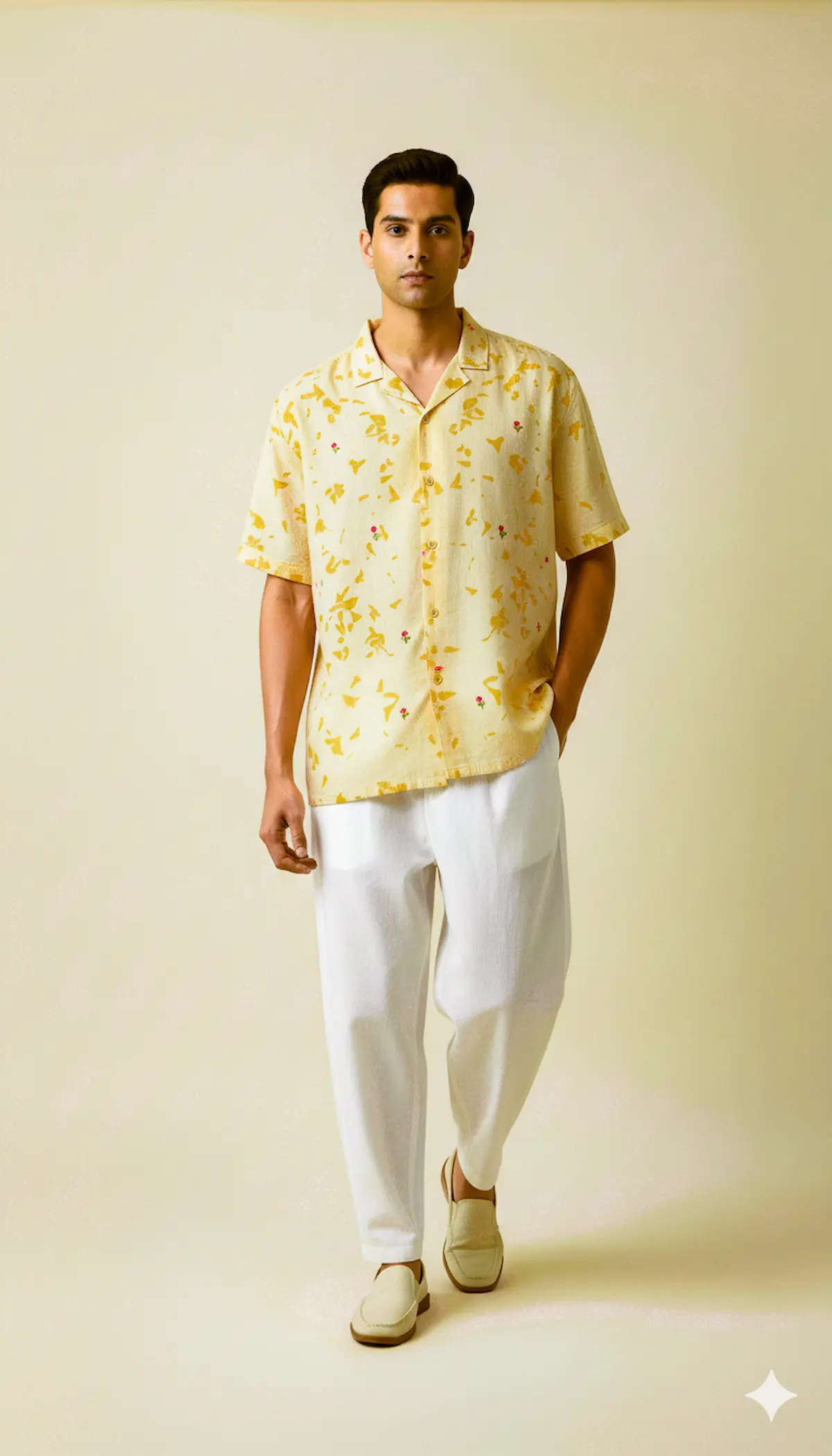 marigold eco printed shirt with hand embriodery boxy cut
