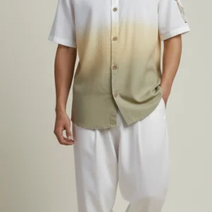 khadi hand embriodered mango giraffe hand embriodered yellow green shirt