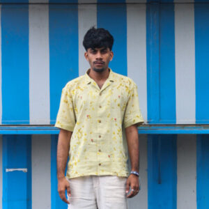 marigold eco printed handloom cotton khadi shirt