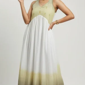 mul cotton hand embriodery yellow green ombre maxi dress