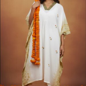 marigold eco printed mul cotton kaftan