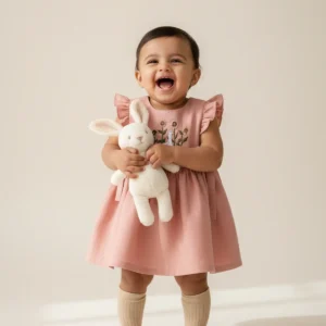 organic cotton pink hand embriodred baby dress