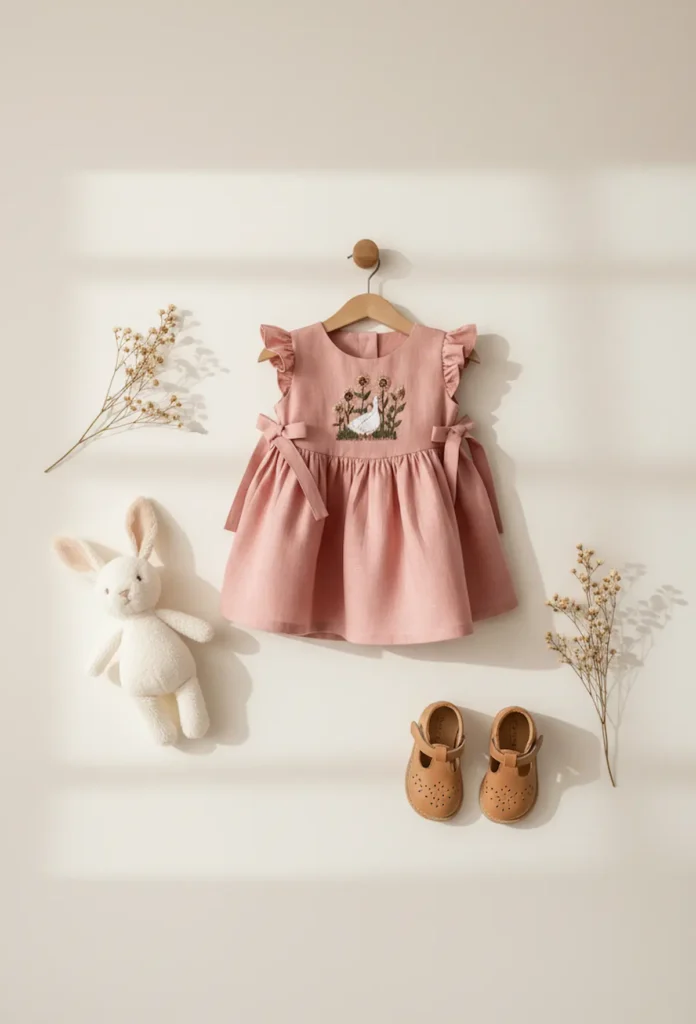 cotton pink baby dress naturally dyed
