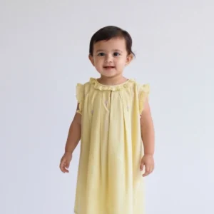 yellow mul cotton hand embriodered dress