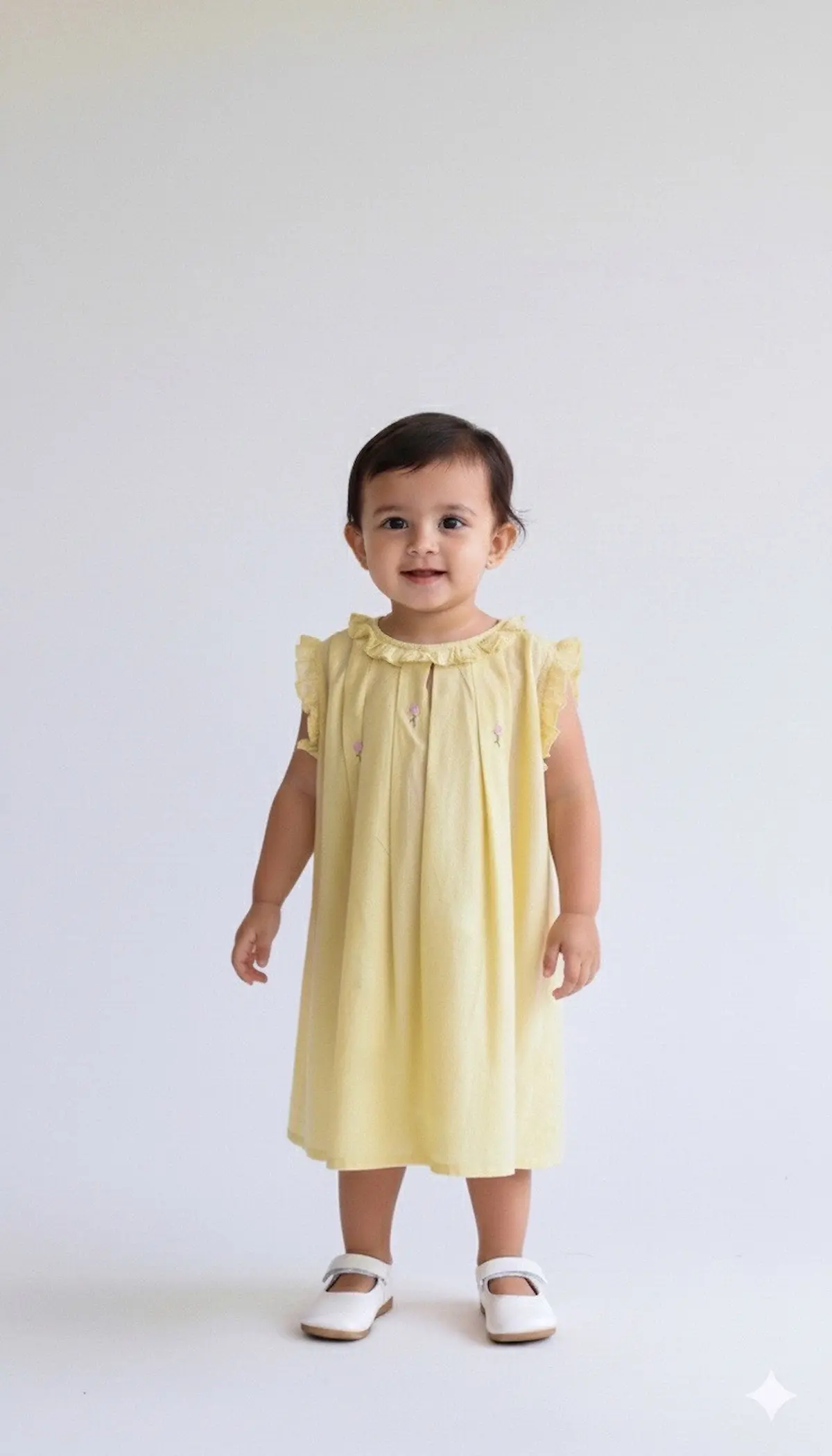 yellow mul cotton hand embriodered dress