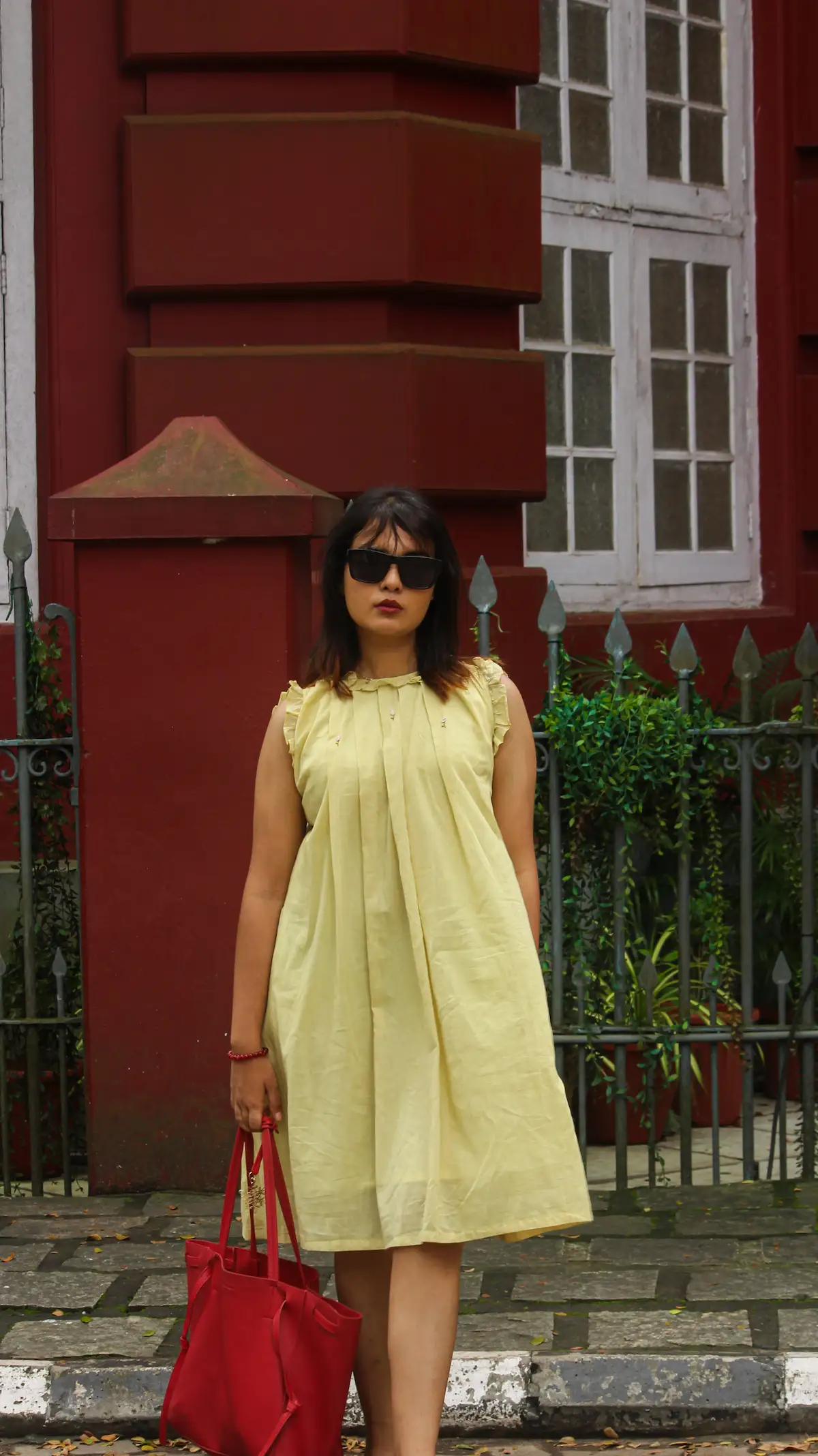 mul cotton midi dress yellow hand embriodered