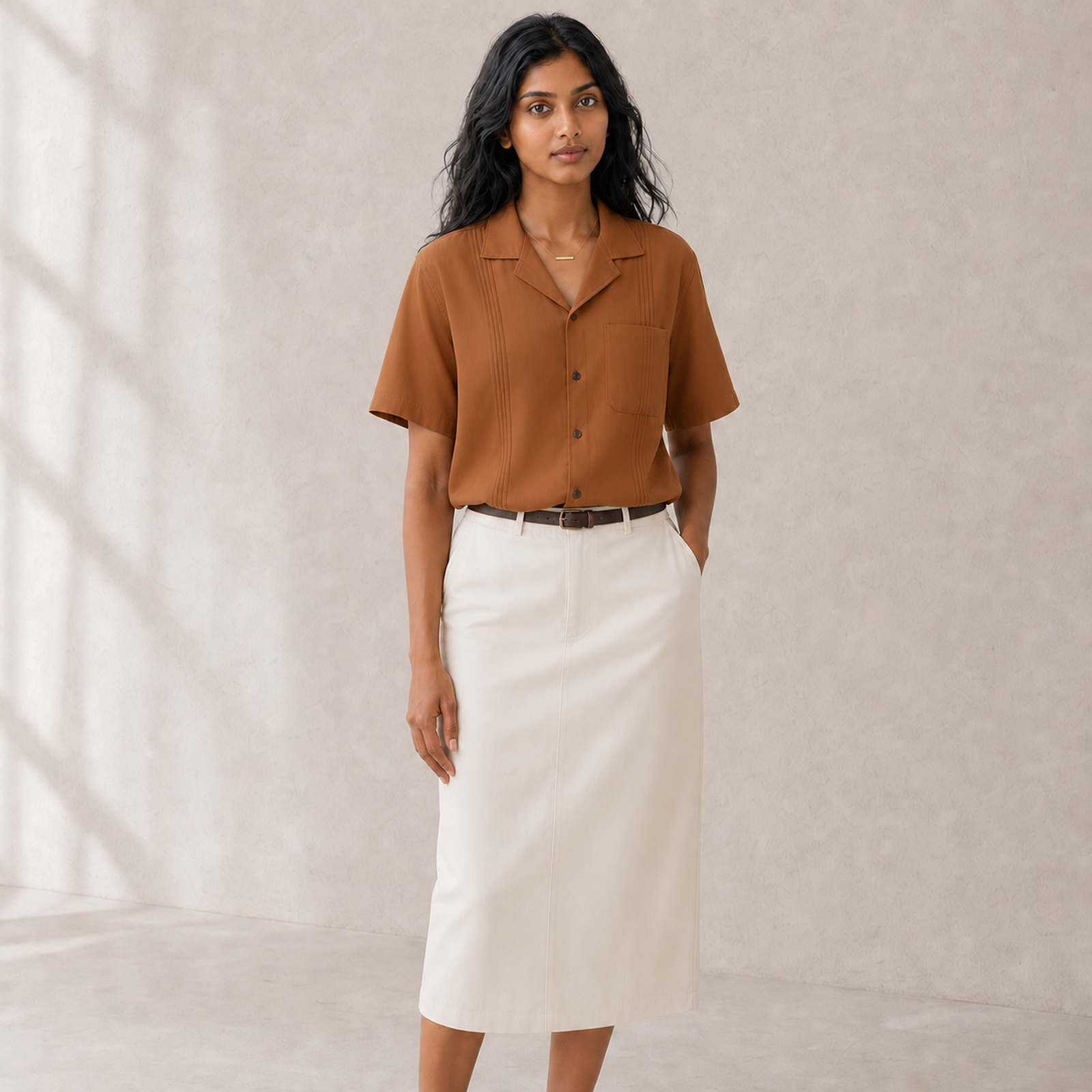 Double Espresso Pleat Linen Shirt- Unisex - Image 2