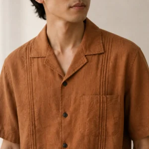 Doppio coffee dyed linen shirt for men in brown