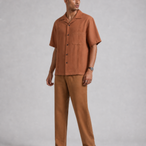 Café Miel-Coffee-Dyed Linen Men's Co-ord Set