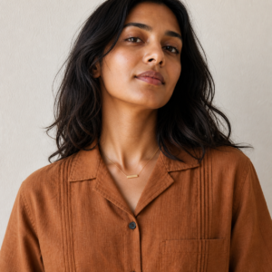 Doppio coffee dyed linen shirt for women in brown