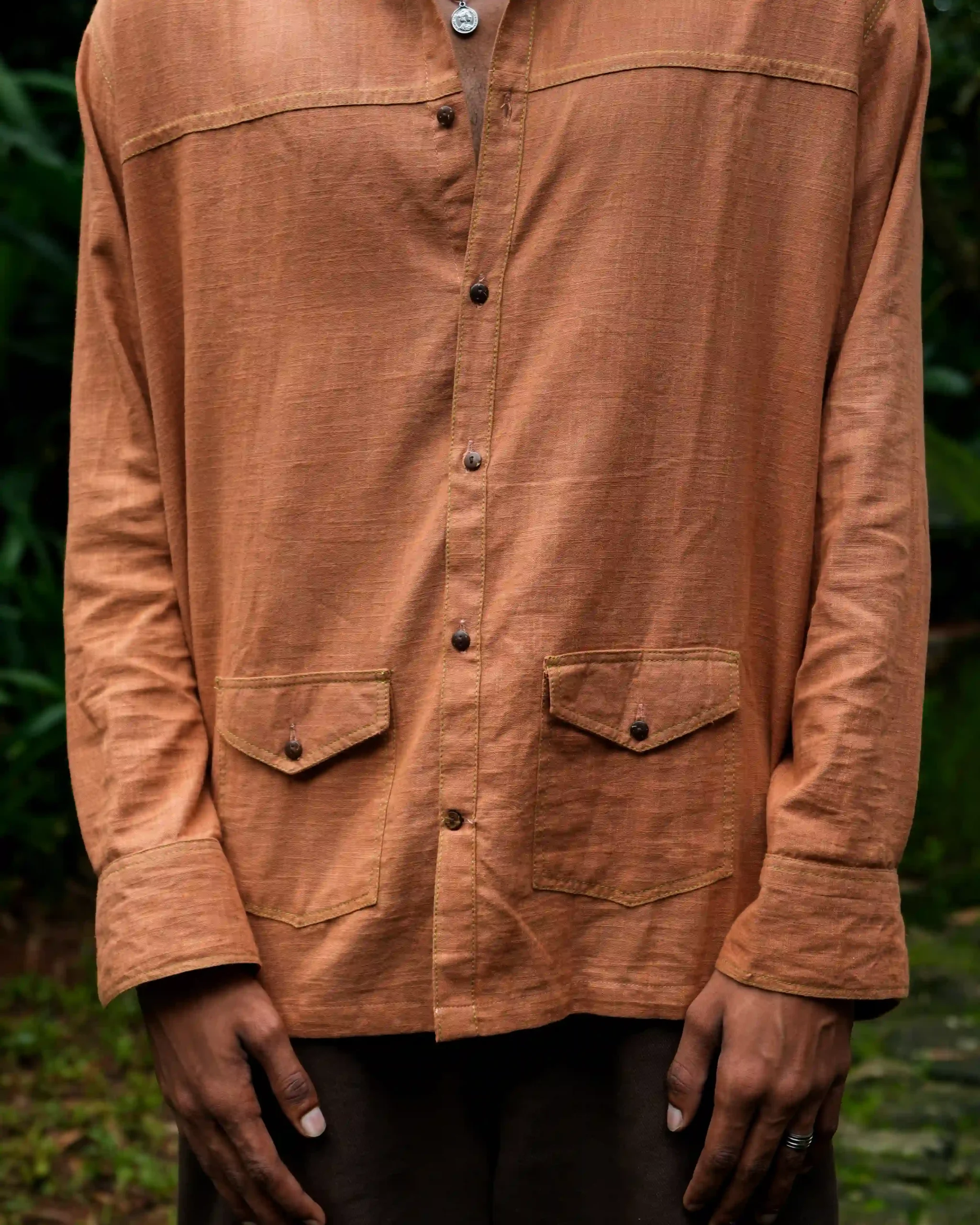 Cortado -Coffee-Dyed Linen Utility Shirt - Image 4